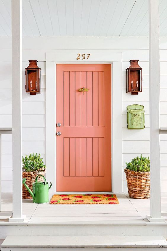 Bright coral front door.